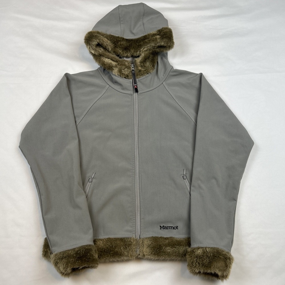 Marmot Davos Women's Medium Gray Softshell Jacket with Faux Fur Hood & Trim Zip